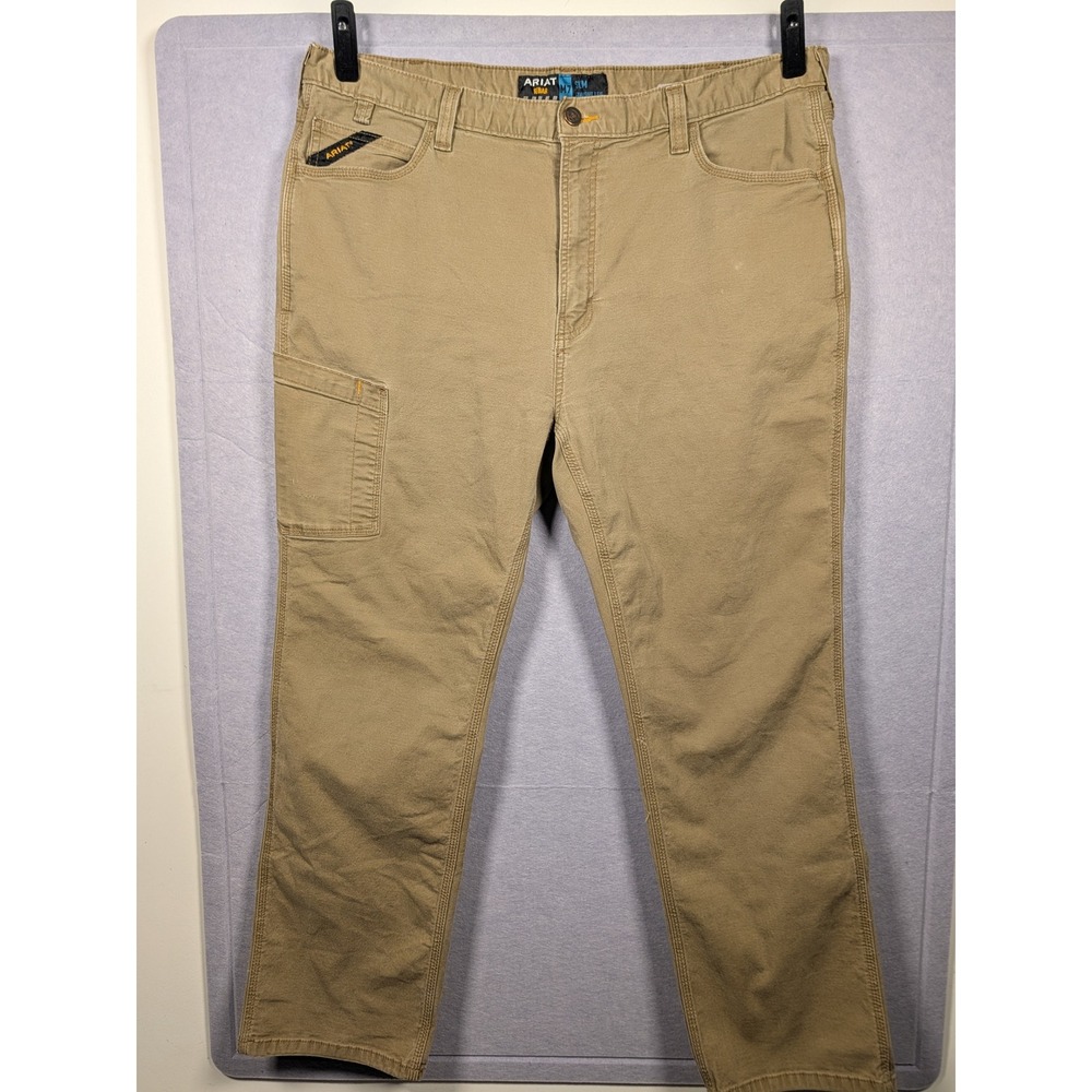 Ariat Rebar M7 Workwear Pants Mens 42x32 Khaki Slim Straight DuraStretch EUC